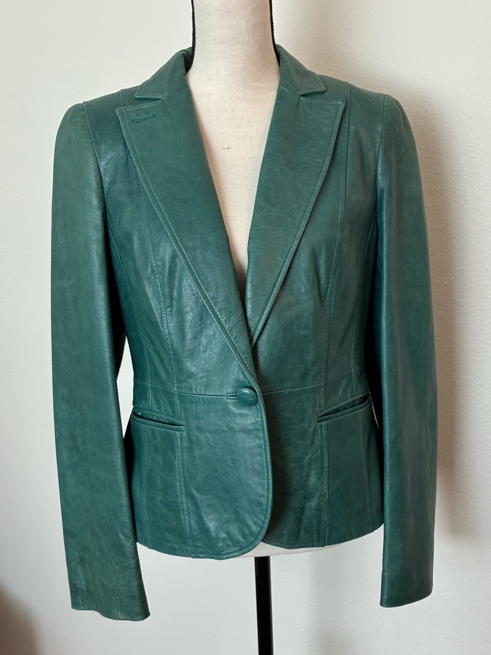 Vintage Y2K Ann Taylor LOFT Green Genuine Leather Blazer